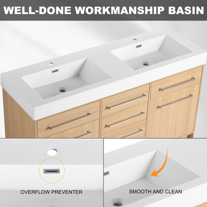 Freestanding Bathroom Vanity With Resin Sink, Soft-Closing Doors And Drawers