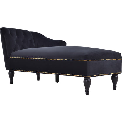 Velvet Chaise Lounge, Button Tufted Right Arm Facing Lounge Chair With Nailhead Trim For Living Room - Black