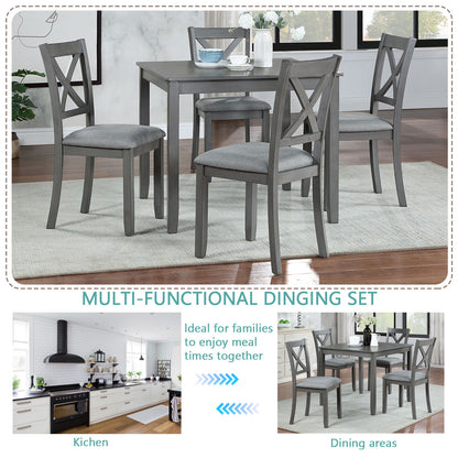 5 Piece Dining Table Set With 4 Chairs For Kitchen - Gray