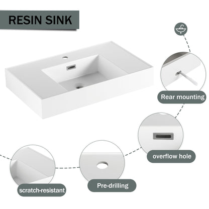 Wall Mounted Bathroom Vanity With Resin Sink And Soft Close Drawer In Imitative - Imitative Oak