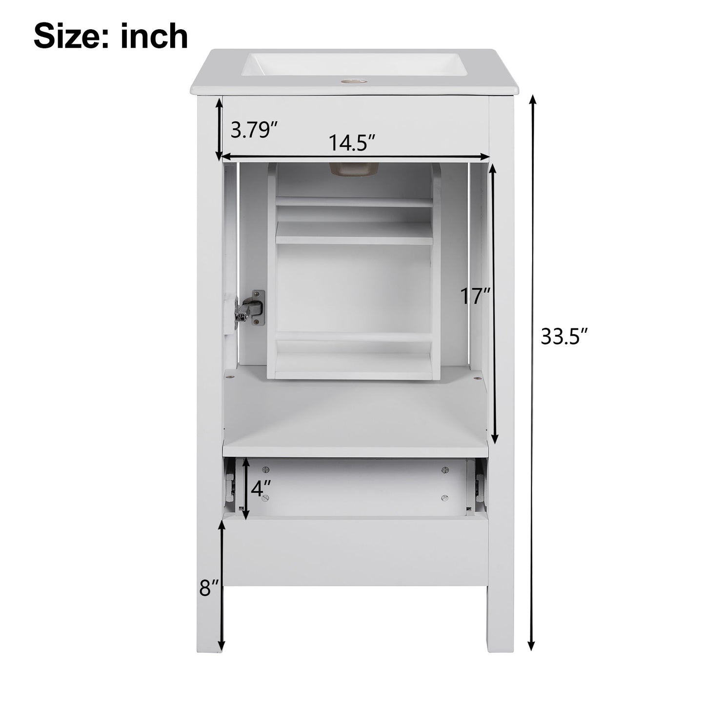 Bathroom Vanity With Ceramic Sink, Soft Close Drawers, Door Organizer, Divider Drawer, Adjustable Foot Pads