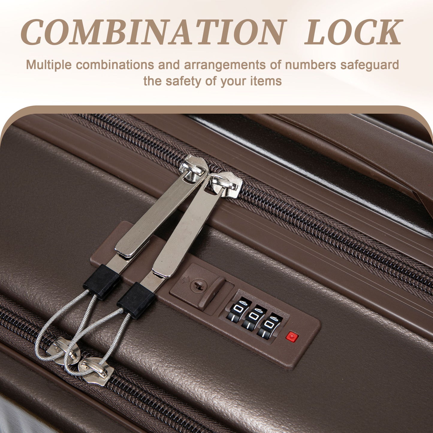 Luggage Set With Cosmetic Case, Combination Lock, Front Opening Design