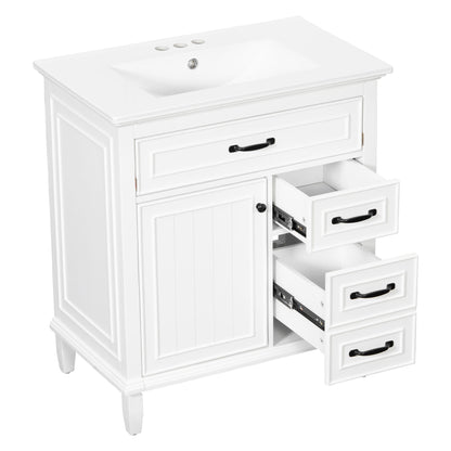 Bathroom Vanity With Sink Top, Flip Drawers, Adjustable Shelf