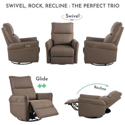 29.92" 270 Power Swivel Rocker Recliner Chair, Electric Glider Reclining Sofa With USB Ports, Power Swivel Glider, Rocking Chair Nursery Recliners For Living Room Bedroom