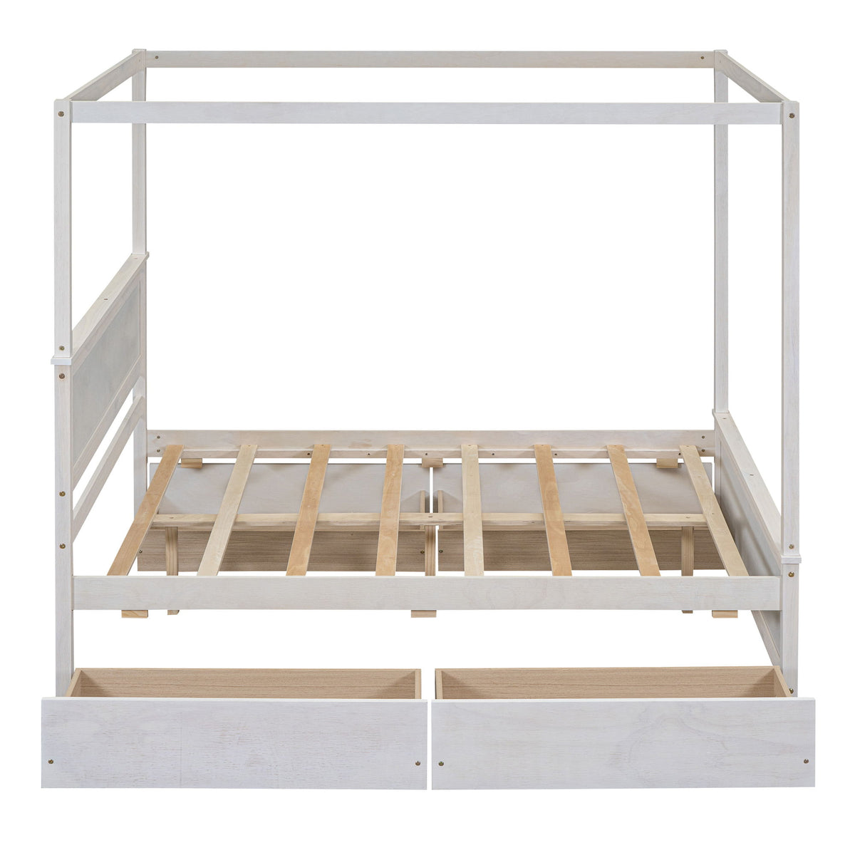 Canopy Platform Bed With Drawers, Support Slats, No Box Spring Needed