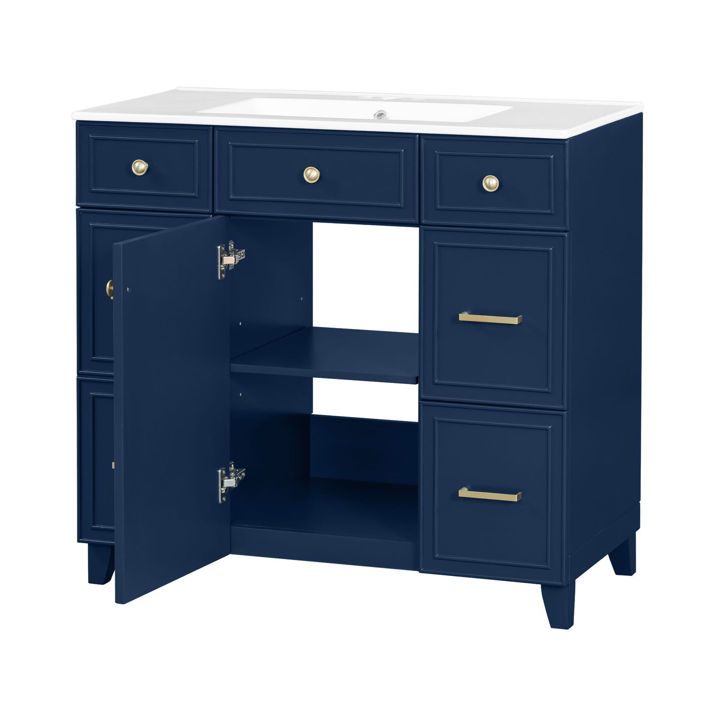 Bathroom Vanity With Ceramic Sink, Soft Close Doors, Adjustable Shelves