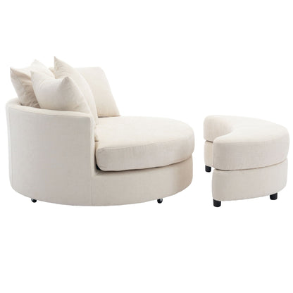 360° Swivel Accent Barrel Chair With Storage Ottoman & 4 Pillows, Modern Leisure Chair Round Accent For Living Room