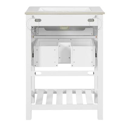 Modern Bathroom Vanity With Integrated Sink, Cabinet With 1 Deep Drawer And 1 Tip-Out Drawer