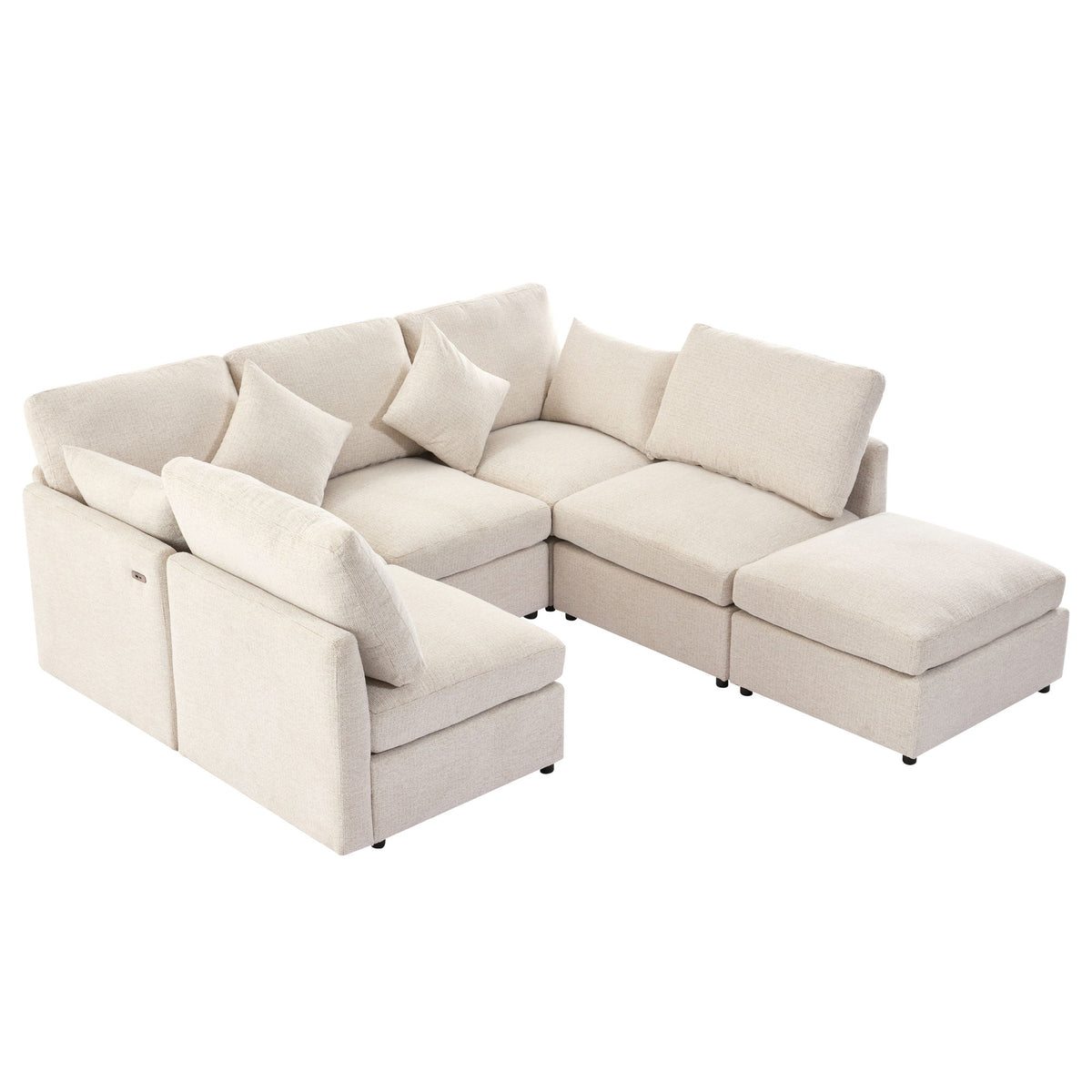 Sectional Sofa Modular U-Shaped With Ottoman & USB Ports