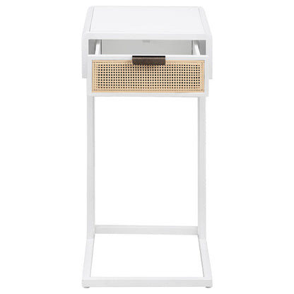 Kenneth - C Shape Side Table With Single Drawer - White