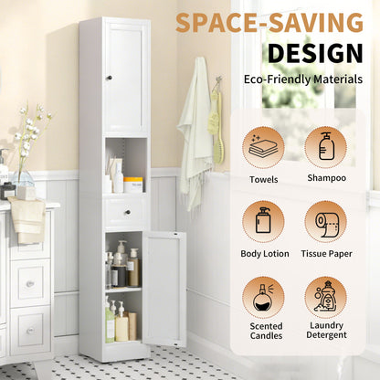 Tall Narrow Bathroom Cabinet With 5-Tier Storage, Adjustable Shelves, Freestanding - White