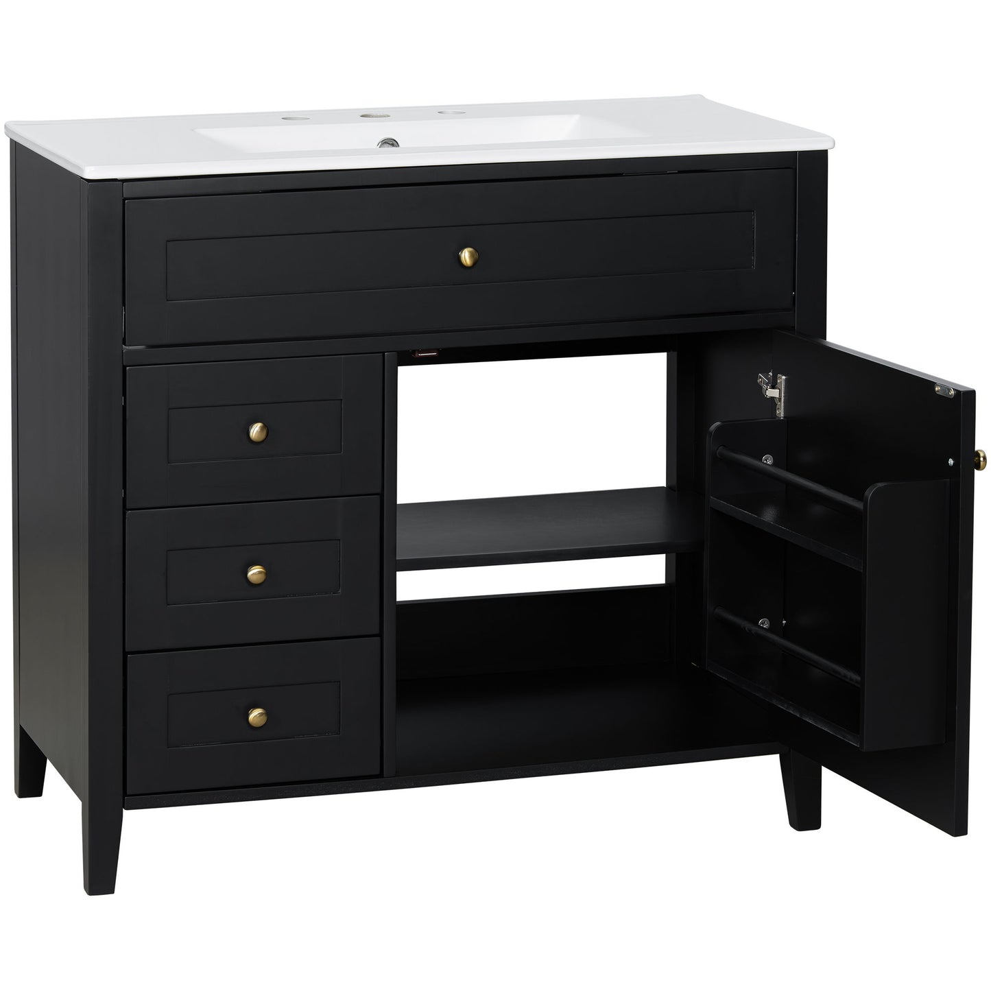Bathroom Vanity With Sink, 3 Drawers & Cabinet With Adjustable Shelves