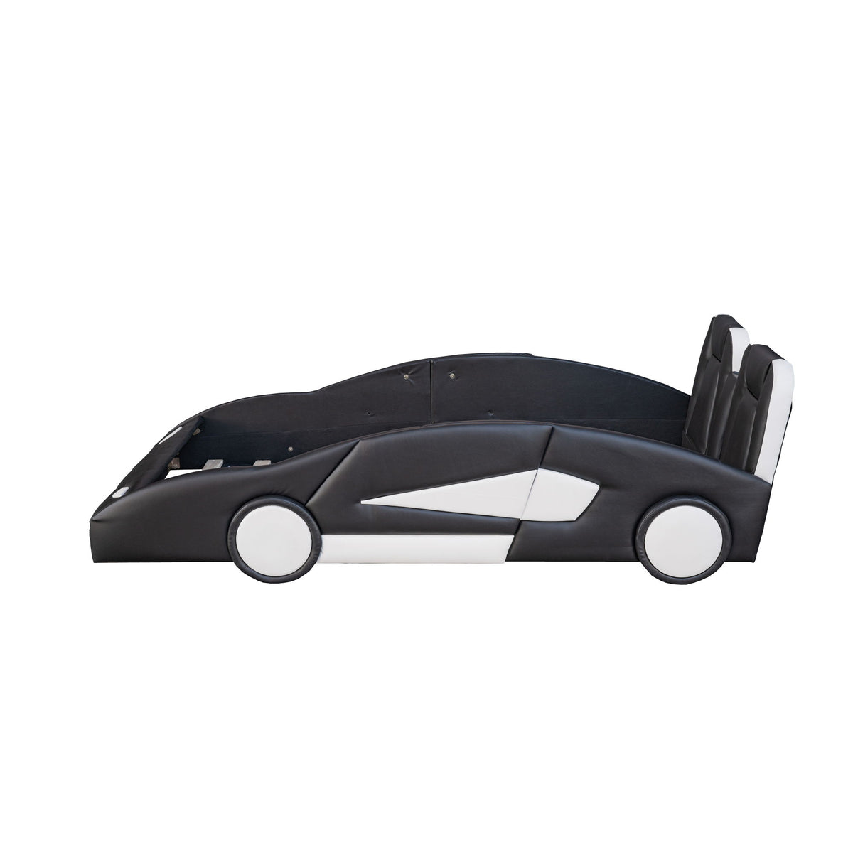 Race Car Shaped Twin Platform Bed With Wheels, Pine Wood Construction