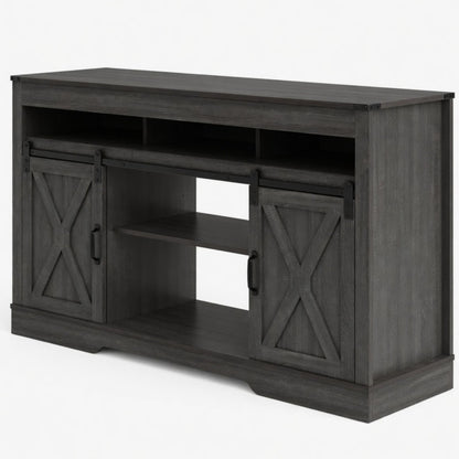 Farmhouse TV Stand With Sliding Barn Doors & Adjustable Storage