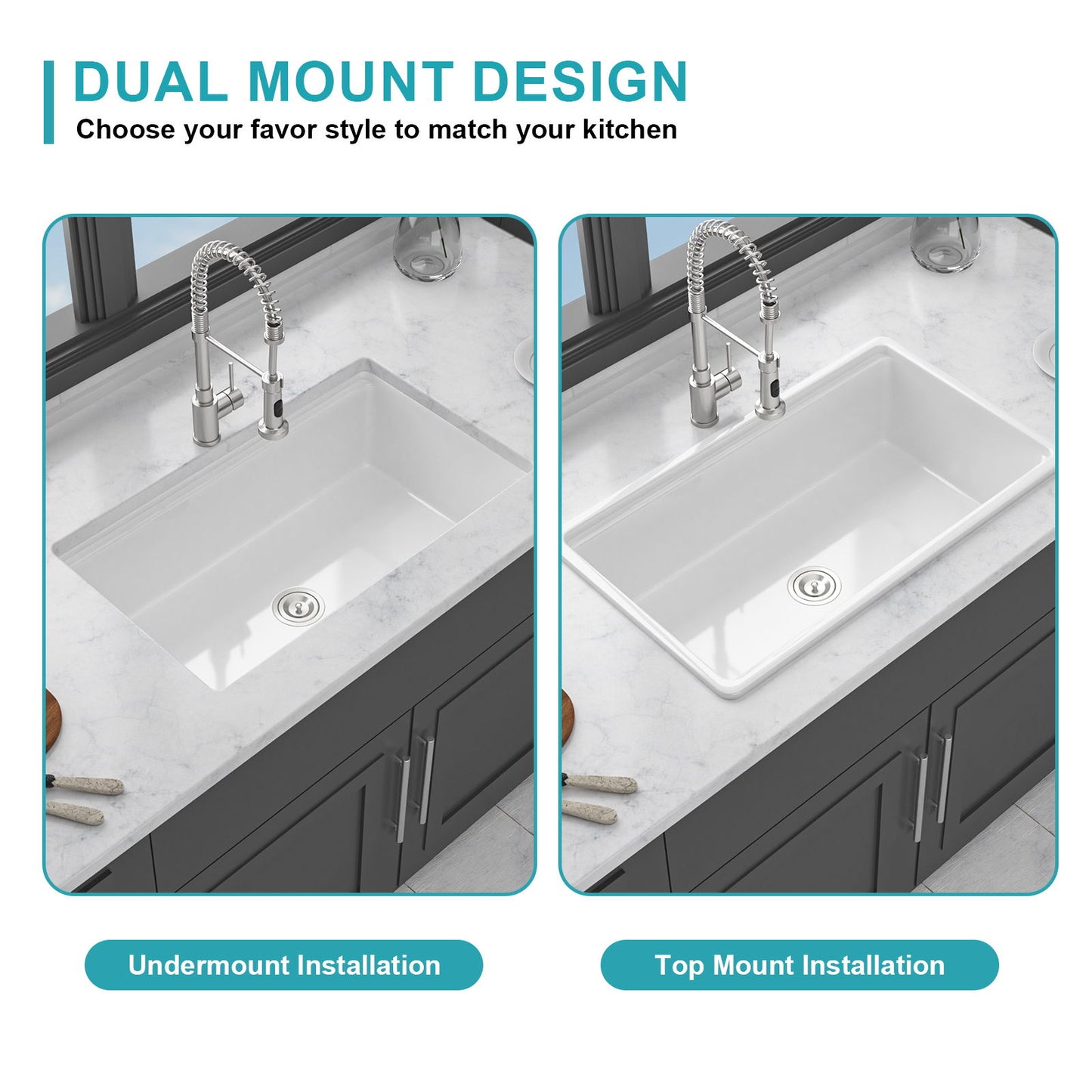 Undermount Workstation Single Bowl Porcelain Ceramic Kitchen Sink