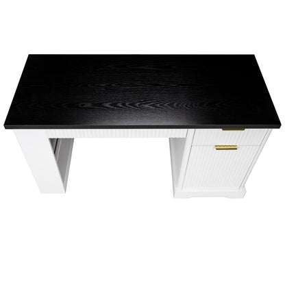 Modern Fluted Office Desk With Storage Cabinet