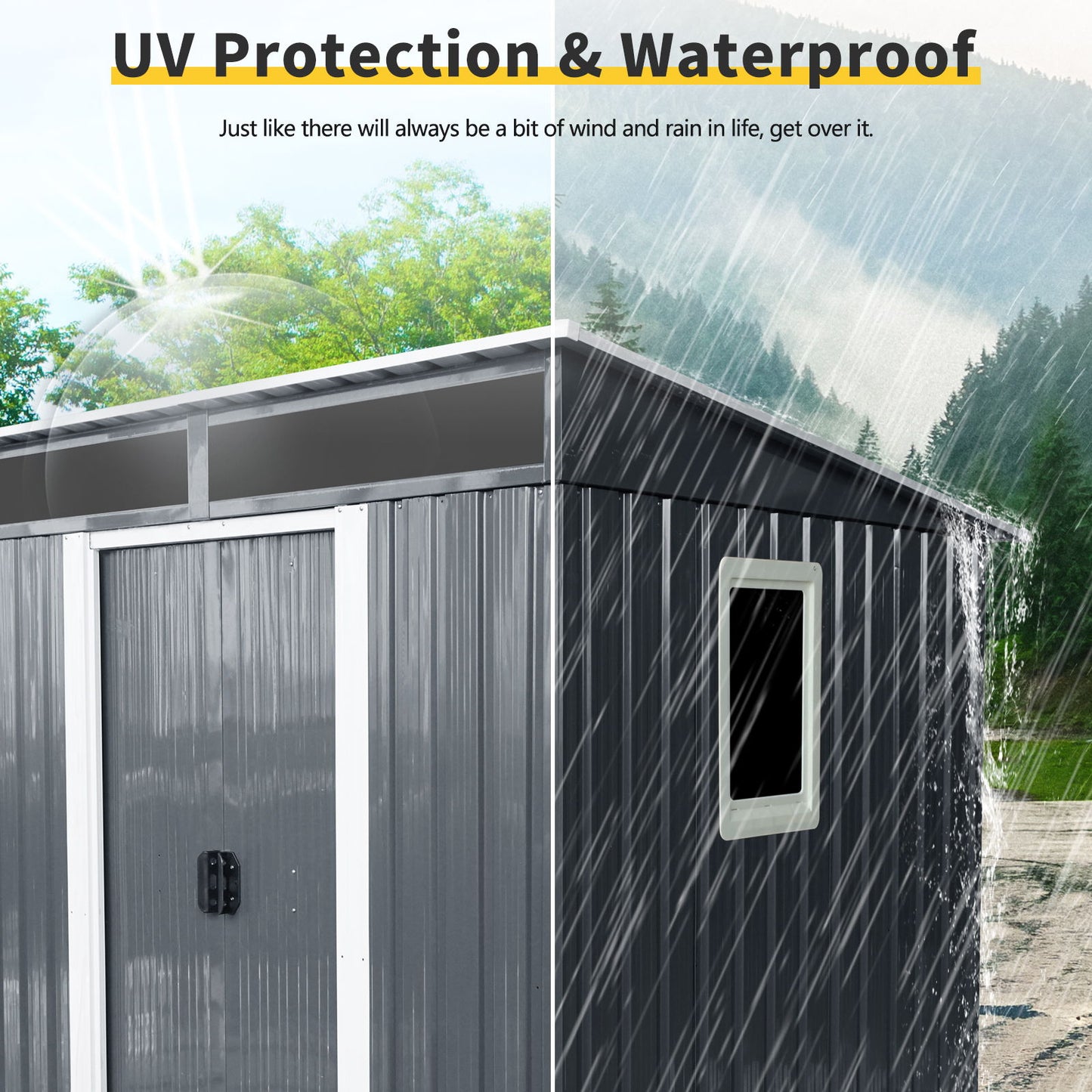 Outdoor Metal Storage Shed With Window And Transparent Plate For Garden, Lawn