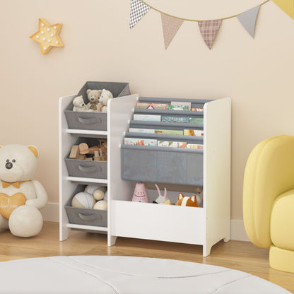 Bookshelf And Toy Storage Organizer, Multifunctional 4 Tier With 3 Collapsible Drawers - White