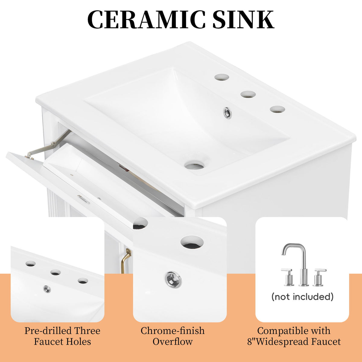 Freestanding Bathroom Vanity With Sink, 3 Drawers & Flip-Out Drawer
