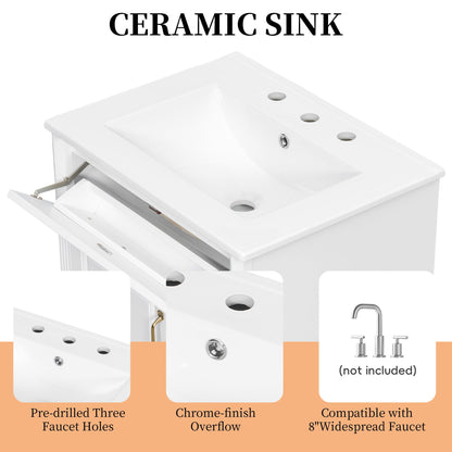 Freestanding Bathroom Vanity With Sink, 3 Drawers & Flip-Out Drawer