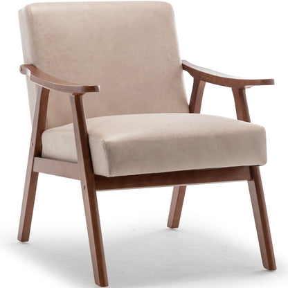 Mid Century Modern Accent Chair With Solid Wood Frame And Extra Thick Backrest