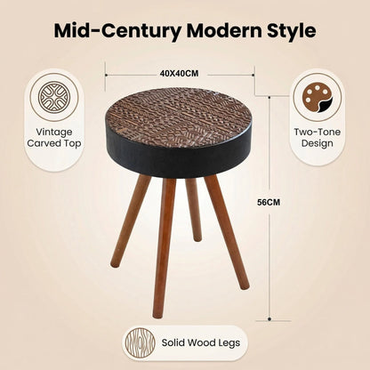 Round Coffee Table With Carved Top For Living Room