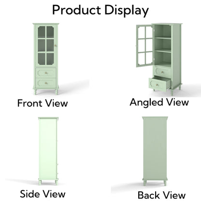 Minimalism Buffet Cabinet With Glass Doors And Double Drawer