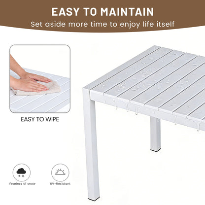 4 Piece Set Of Striped Color Blocking Single Chairs With Long Table - Cream White / Haze Green / White