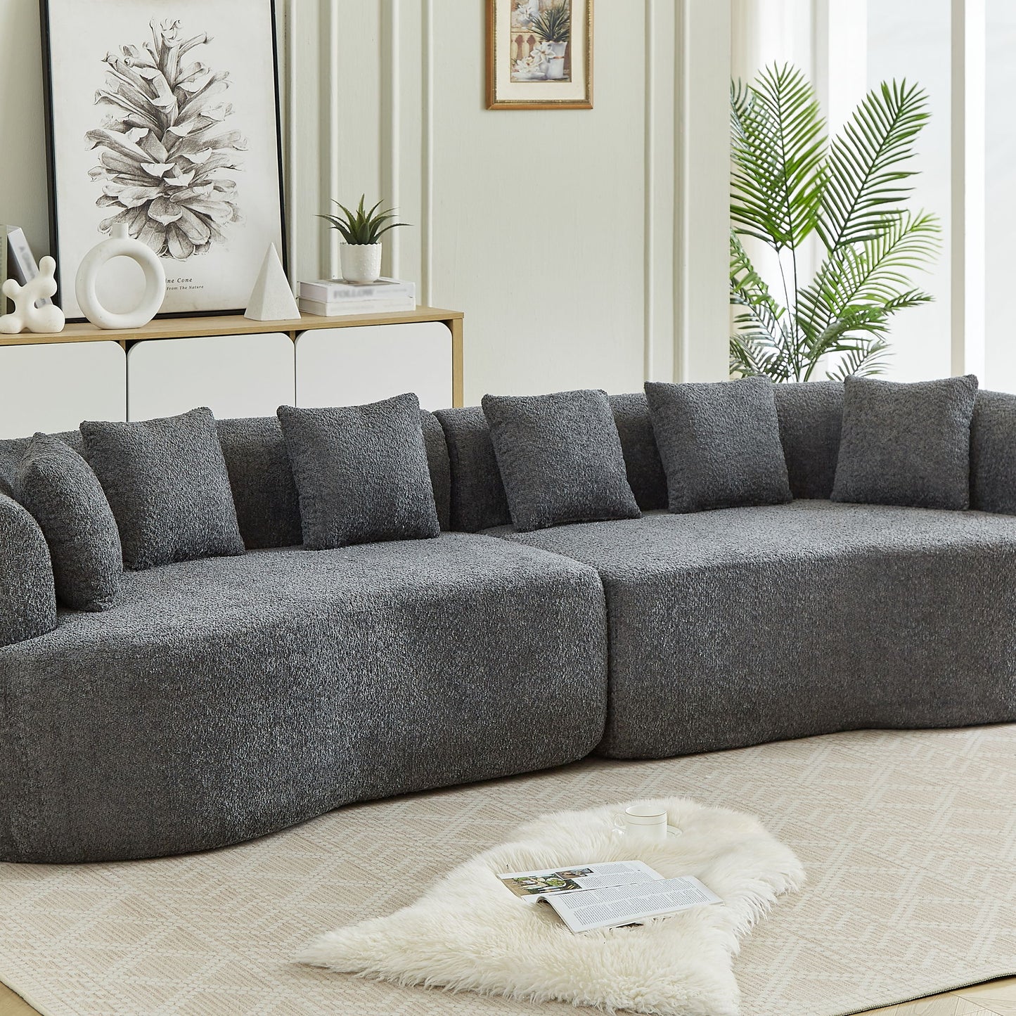 Curved Sectional Sofa With 6 Pillows