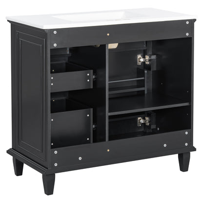 Modern Bathroom Vanity With Sink Top, Flip Drawers, Adjustable Shelf