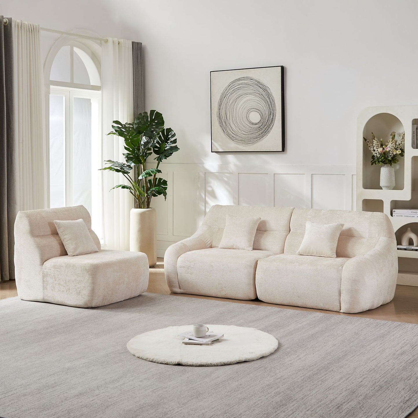 Luxury Curved Corner Sectional Sofa With 4 Pillows
