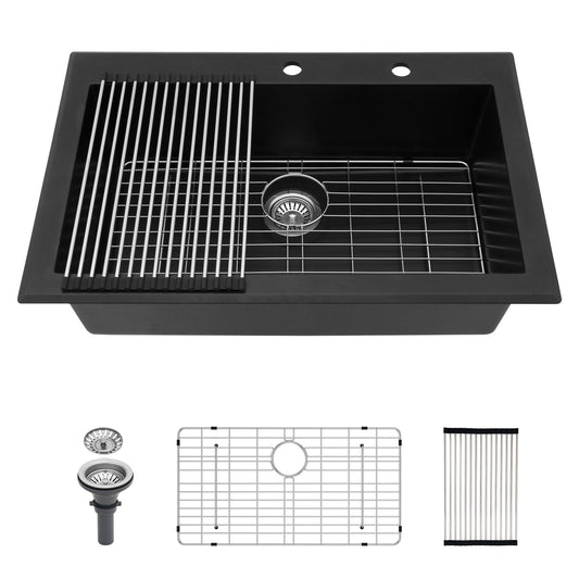 Quartz Kitchen Sink, Granite Composite, Drop In Sink With Durable Design