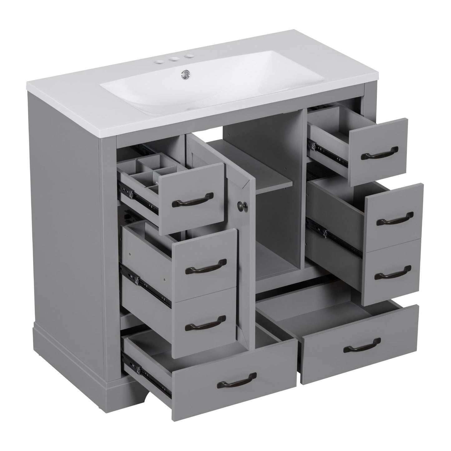 Modern Bathroom Vanity With Sink, 6 Drawers, Adjustable Shelf