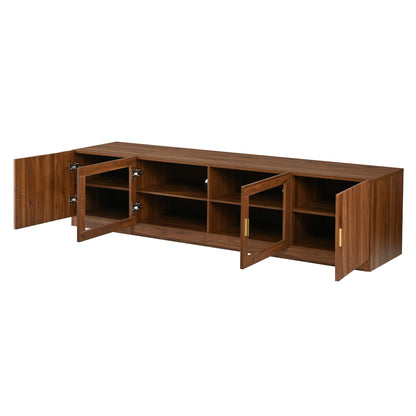 TV Stand, Media Console With Glass Doors And LED Lights, Adjustable Shelf Storage - Walnut