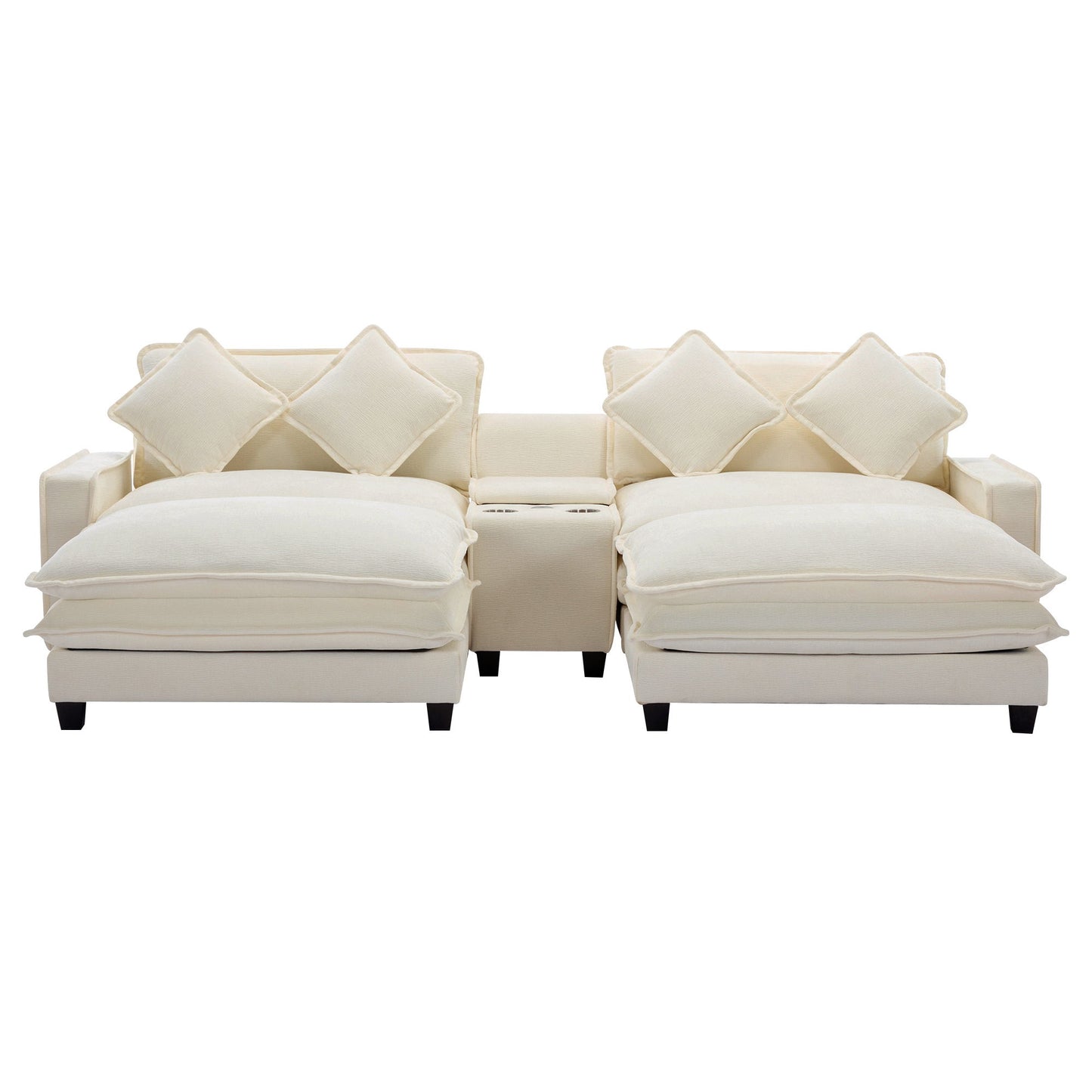 Sectional Sofa Upholstered Sofa With Two Removable Ottoman, Two USB Ports, Two Cup Holders And Large Storage Box For Living Room