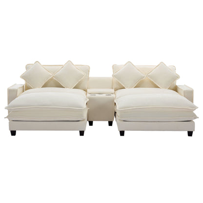 Sectional Sofa Upholstered Sofa With Two Removable Ottoman, Two USB Ports, Two Cup Holders And Large Storage Box For Living Room