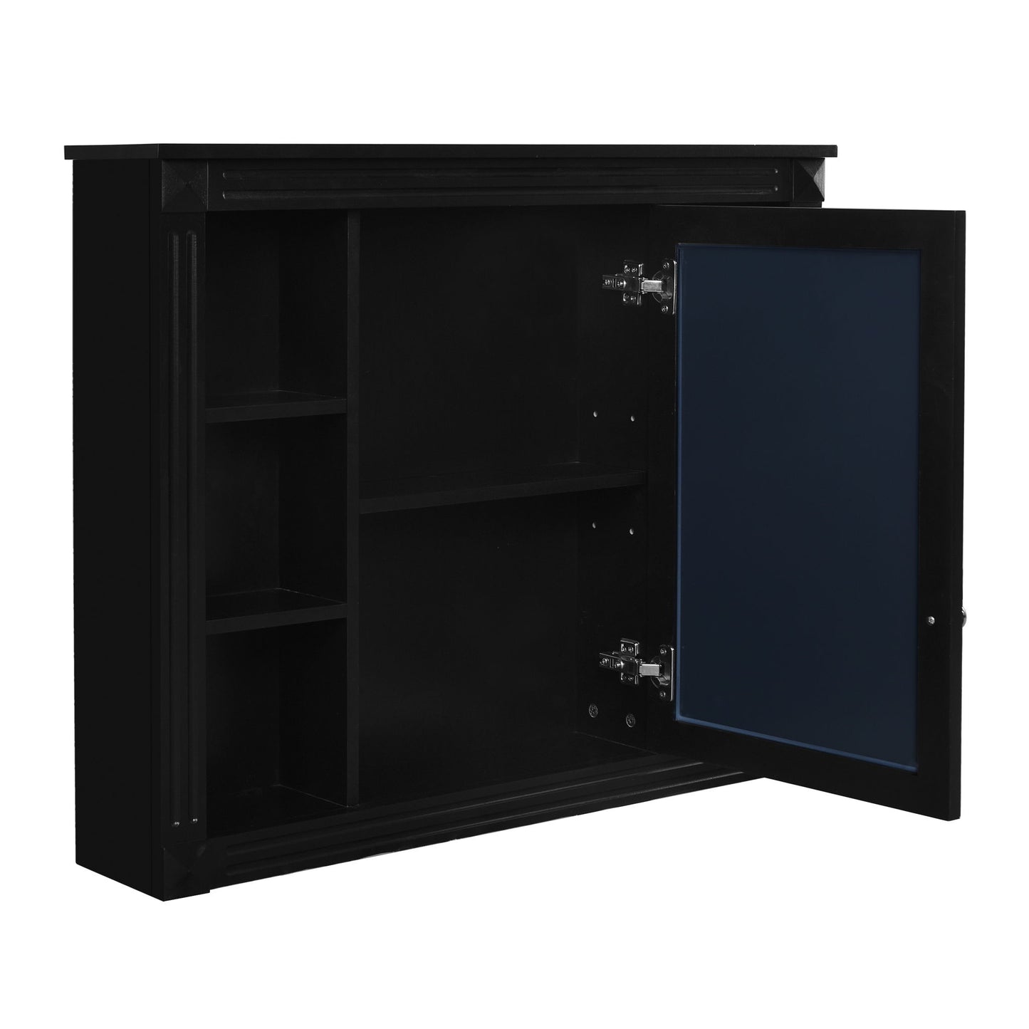 Wall-Mounted Bathroom Storage Cabinet With Mirror, 6 Open Shelves - Black