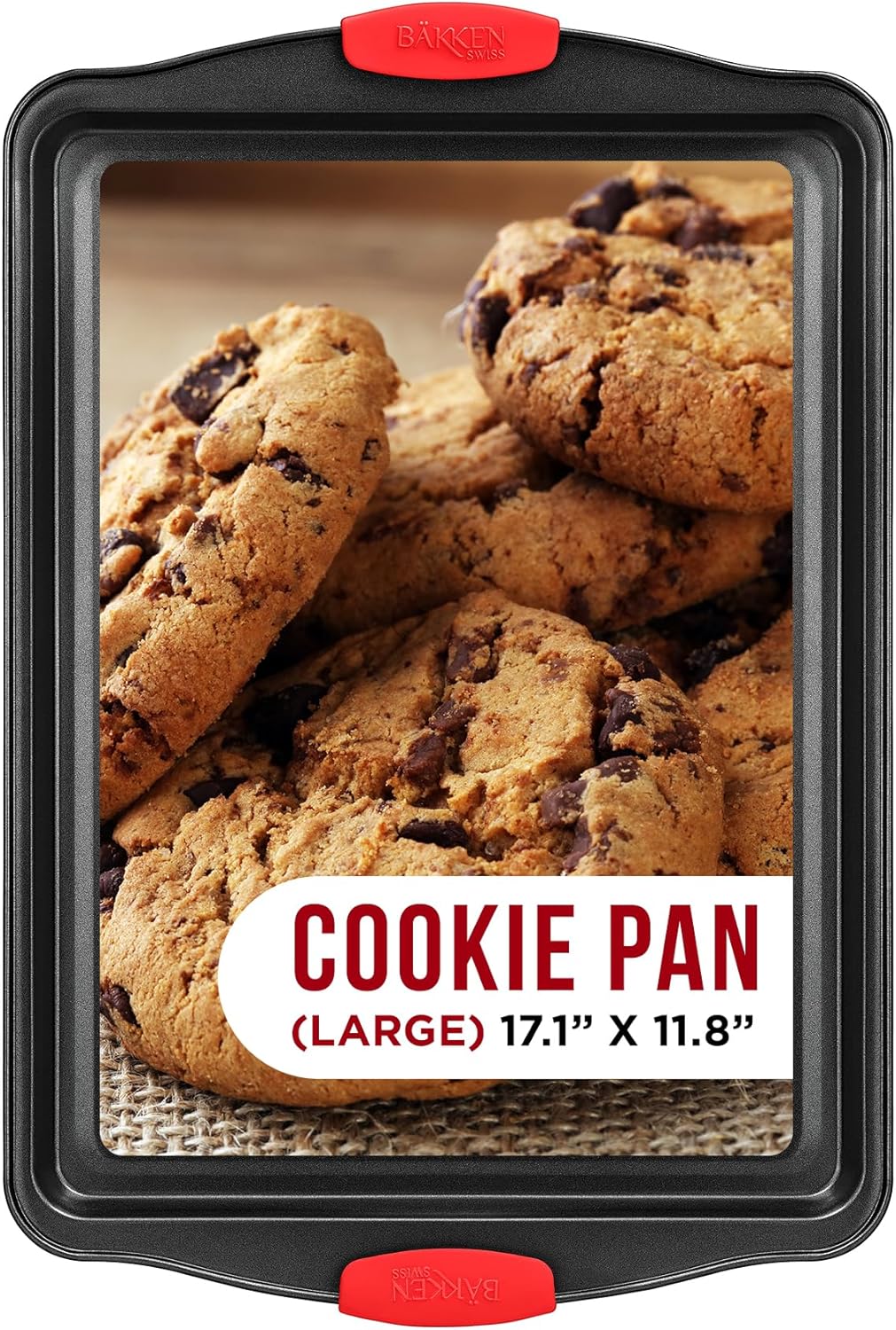 Nonstick Cookie Sheet Pan Carbon Steel Oven Tray Sheet Pan with Red Silicone Handles -large Bakeware Pan Tray with Gray Coating Inside & Outside