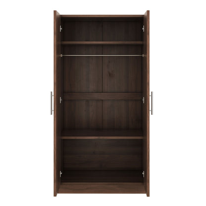 2 Door Wooden Wardrobe Armoire With 3 Storage Shelves - Brown