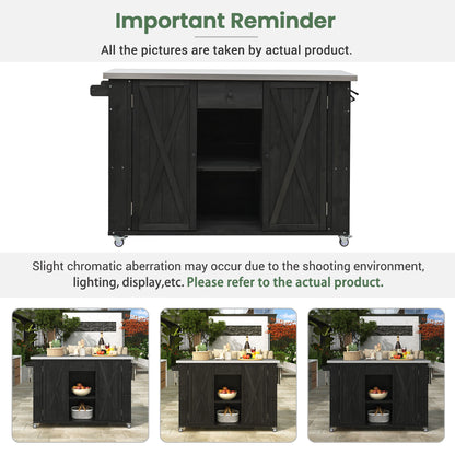 Outdoor Kitchen Island With Stainless Steel Top, Ample Storage Space, Towel And Spice Racks And A Bottle Opener