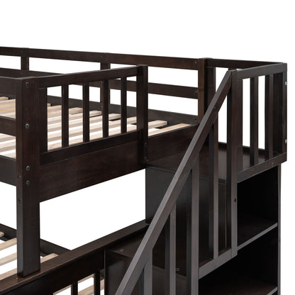 Stairway Bunk Bed With Storage And Guard Rail For Bedroom