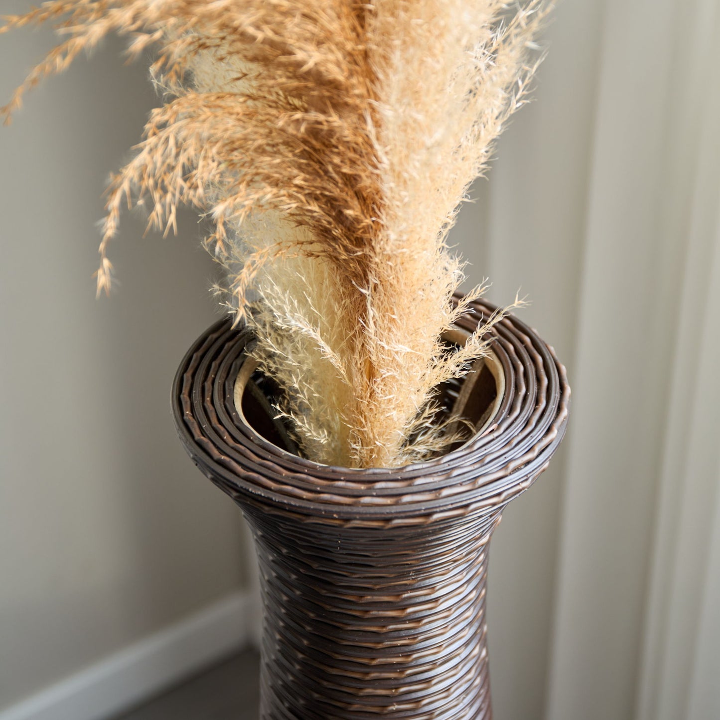 Tall Standing Designer Floor Vase Durable Artificial Rattan Elegant 2 Tone Finish Ideal Decor Accent For Living Room, Bedroom, Entryway Stylish Home Decor Statement Piece - Black / Gray
