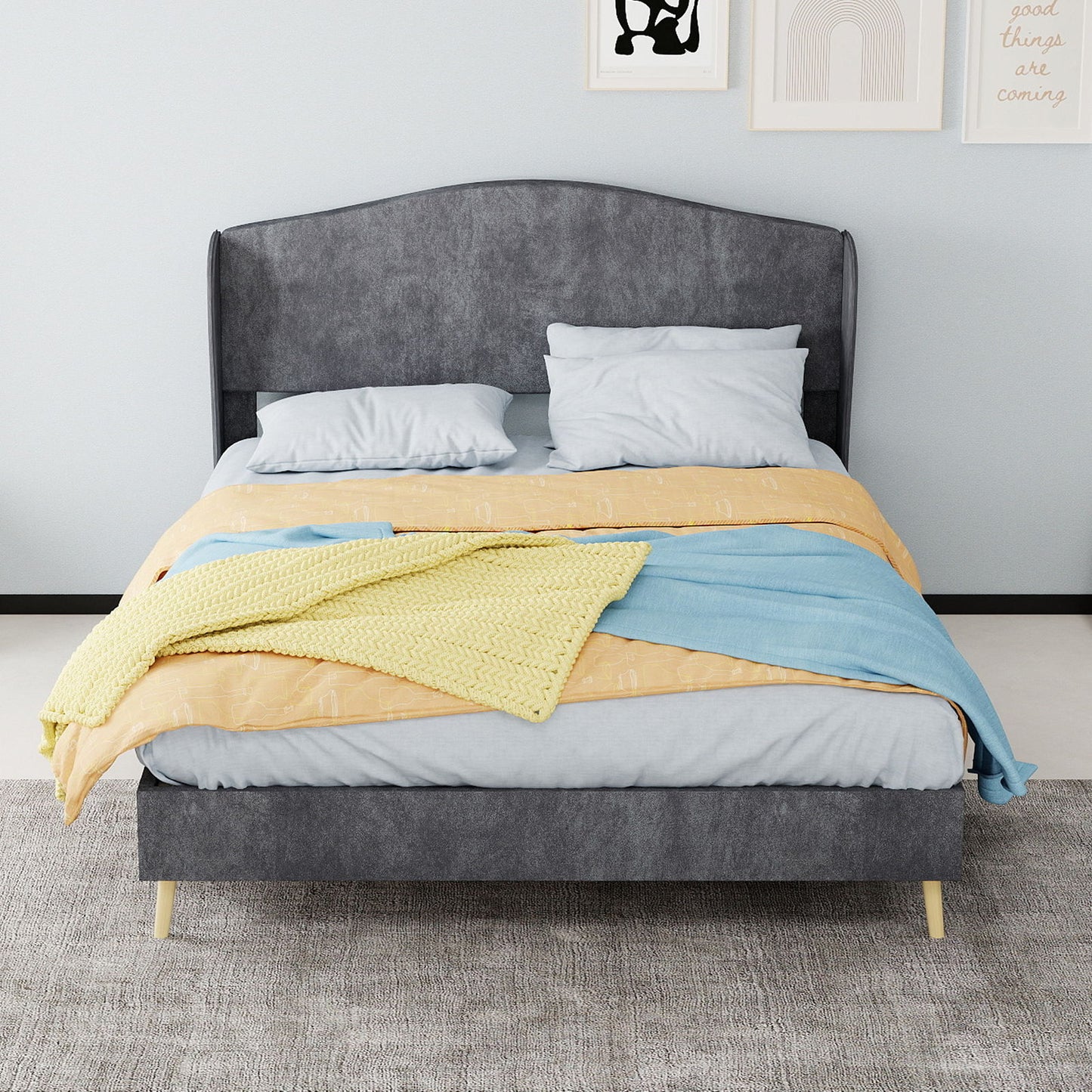 Upholstered Bed, Tufted Headboard, Comfortable Sleep
