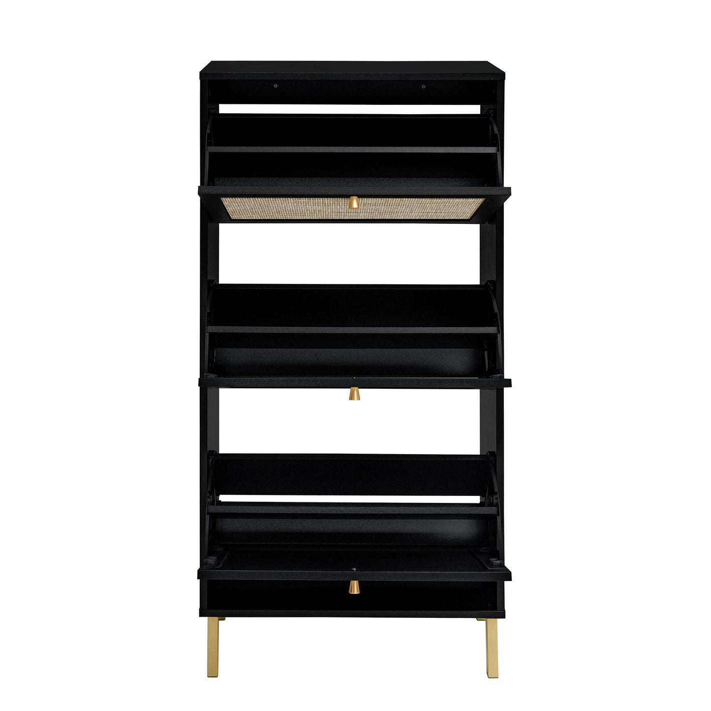 Modern Rattan 3 Door Shoe Rack Cabinet For Entryway