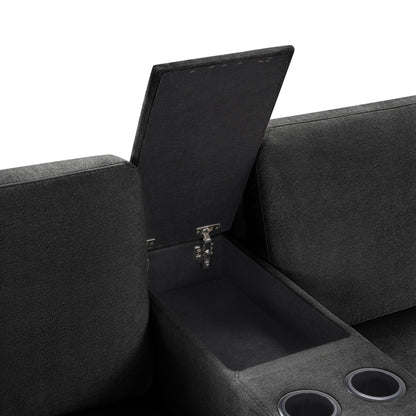 Modular 5 Seat U-Shape Sectional Sofa With Chaise Lounge, Built In Cup Holders And Storage Drawer