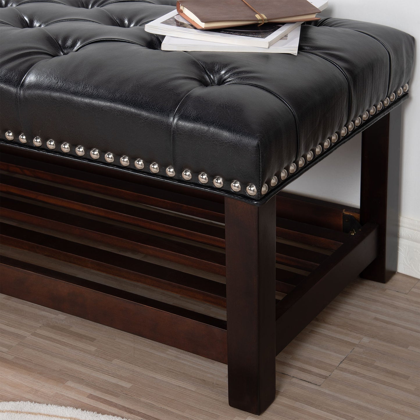 Bedroom End Of Bed Bench Tufted Upholstered End Of Bed Bench End Of Bed Entrance Shoe Bench With Nailhead Trim And Shelf Bedroom Upholstered Bench Living Room Shoe Rack Footstool