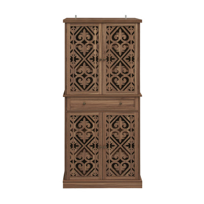 4 Door Cabinet With 1 Drawer, With 4 Adjustable Inner Shelves, Storage Cabinet