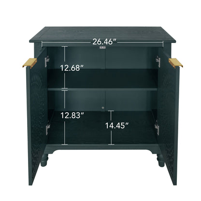 Hollow Carved 2 Door Accent Cabinet With Adjustable Shelf, Sideboard Buffet For Entryway, Living Room Or Bedroom - Blackish Green
