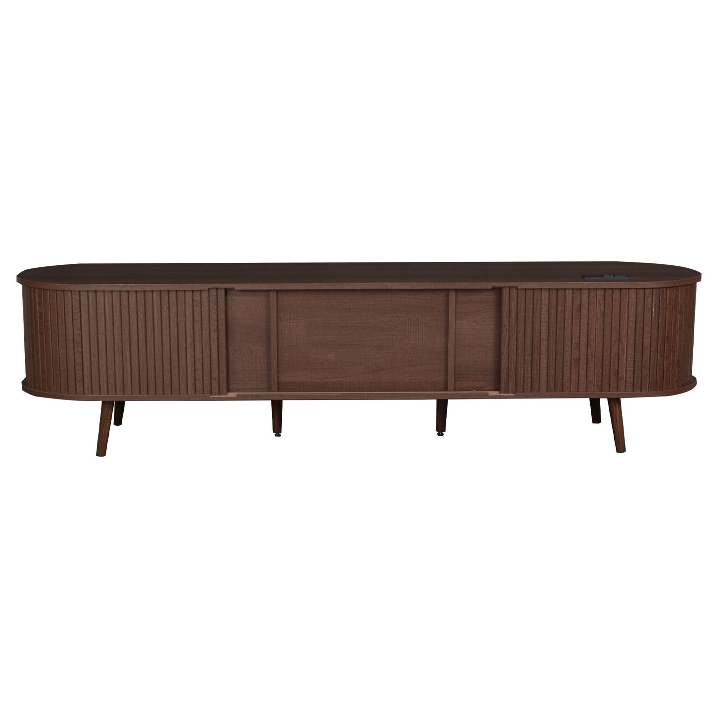 TV Stand For 70" TV, Console With Tambour Doors, Drawers And Built In Power Outlet - Dark Brown