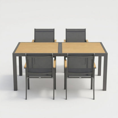 5 Piece Gray Aluminum Patio Dining Set With Textilene Chairs For Outdoor Use